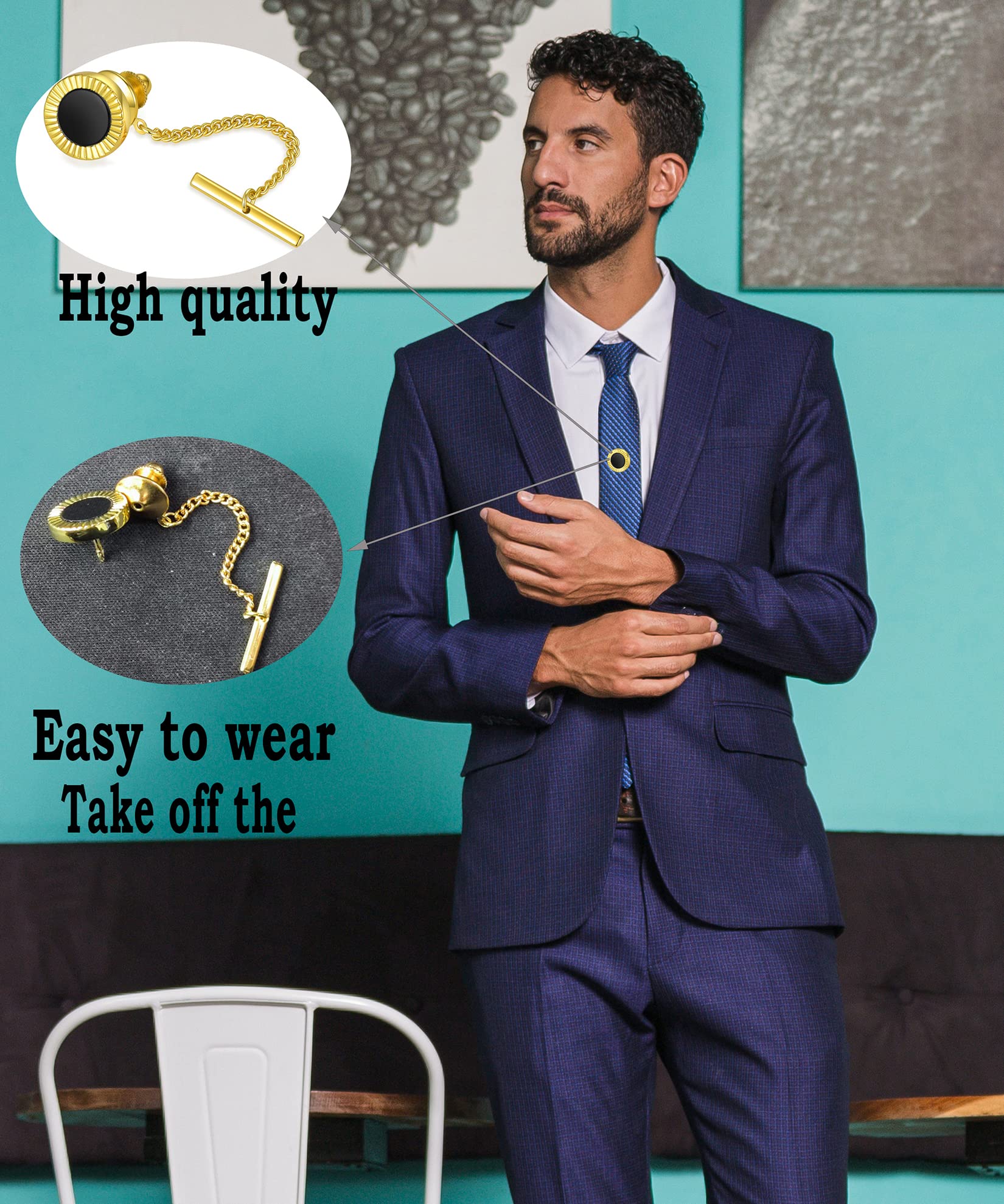 Amazon.co.jp: Ofeiyaa 9個 ネクタイピン 男性用 チェーンタイタック